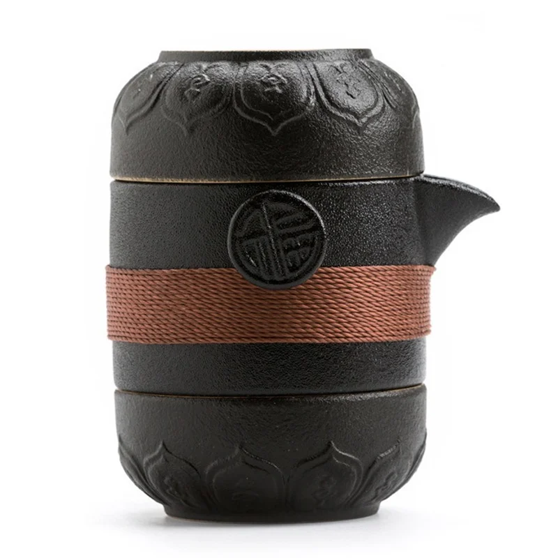 

Black Ceramic Teapots with 2 cups Chinese Kung Fu Tea Set Ceramic Portable Teapot Set Outdoor Travel Gaiwan Tea Cups Fine Gifts