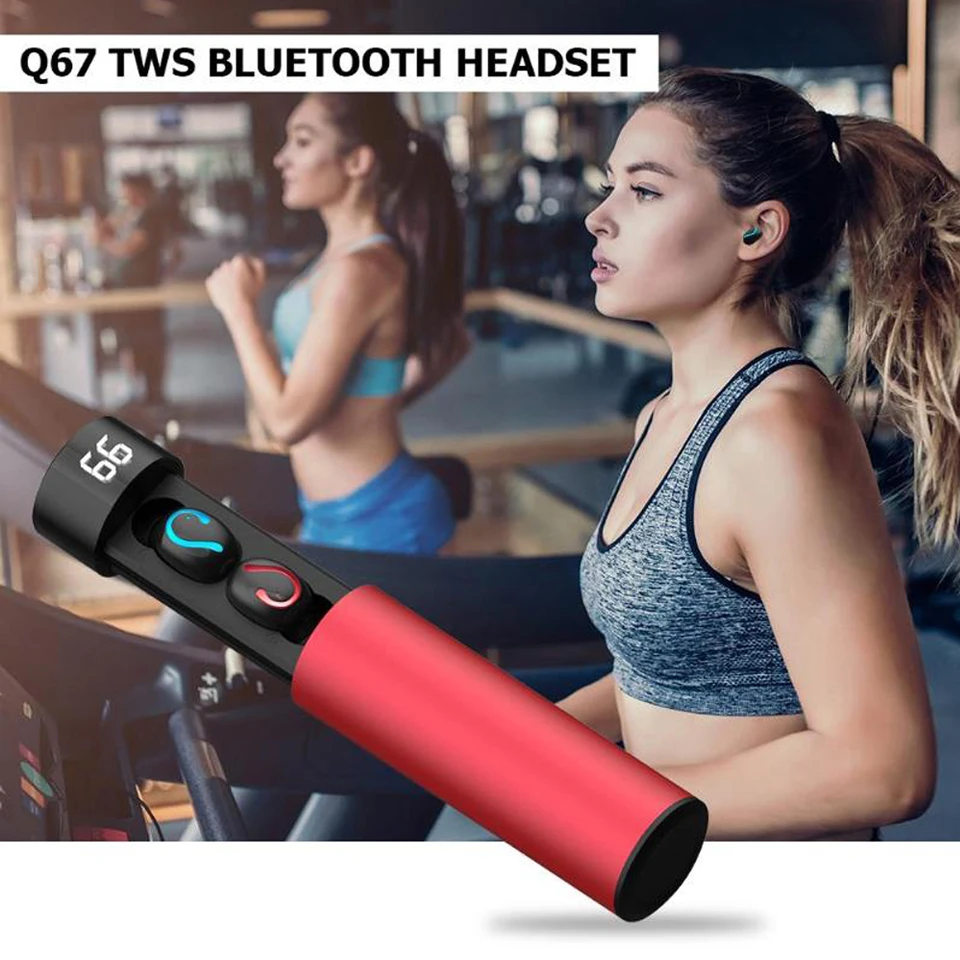 Q67 Tws блютуз Bluetooth беспроводные наушники Спортивные Гарнитуры С Power Bank Case Двойной