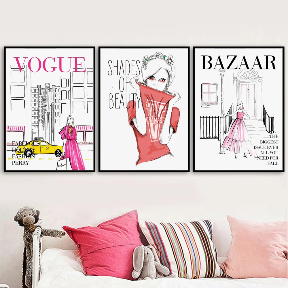 

City Taxi Vogue Girl Quotes Modern Wall Art Canvas Painting Posters and Prints Wall Picture for Living Room Girl Bedroom Decor