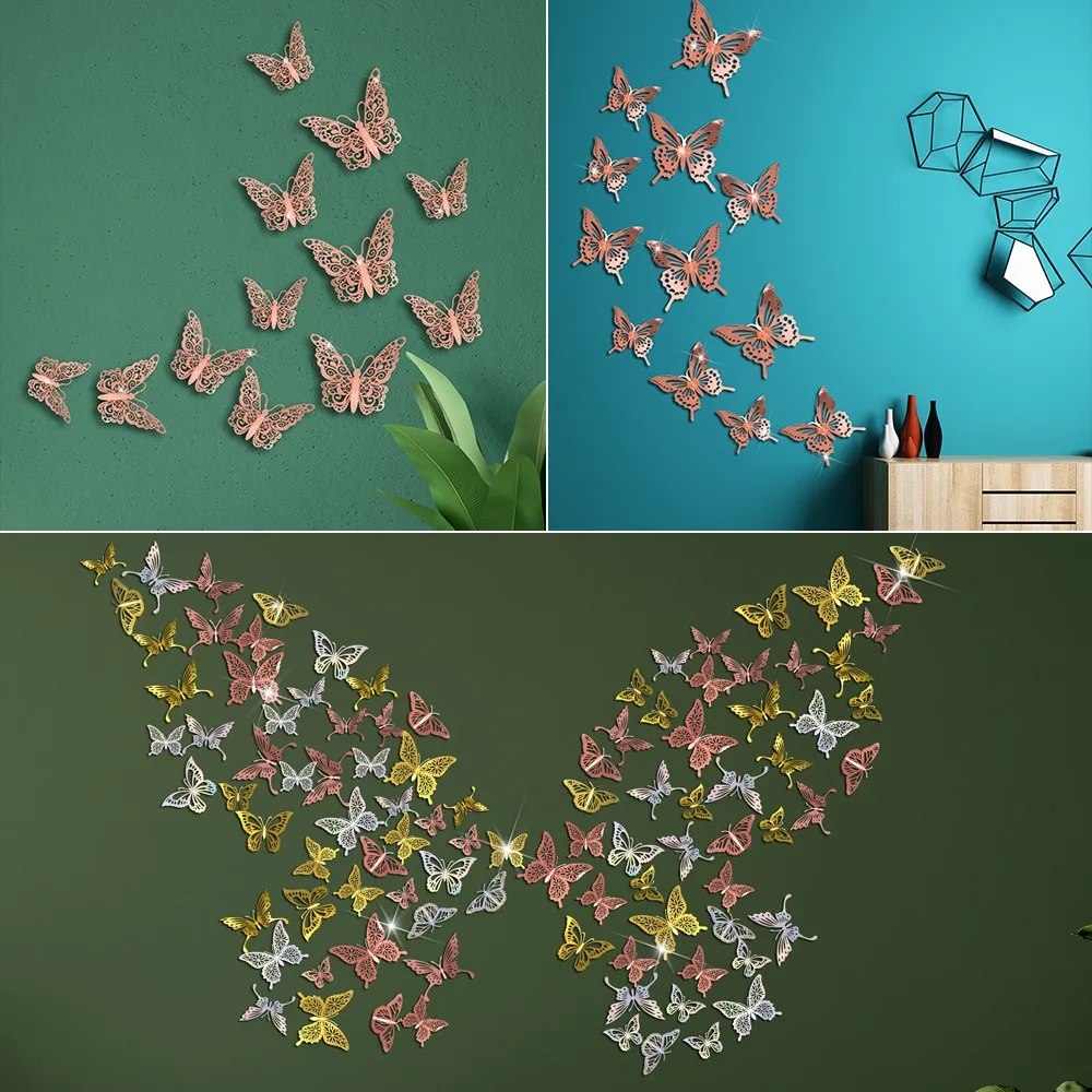 

12Pcs Home Decor Hollow Butterfly Wall Sticker DIY Wall Stickers wedding Party Wedding Decors Butterfly Kids Room Decoration