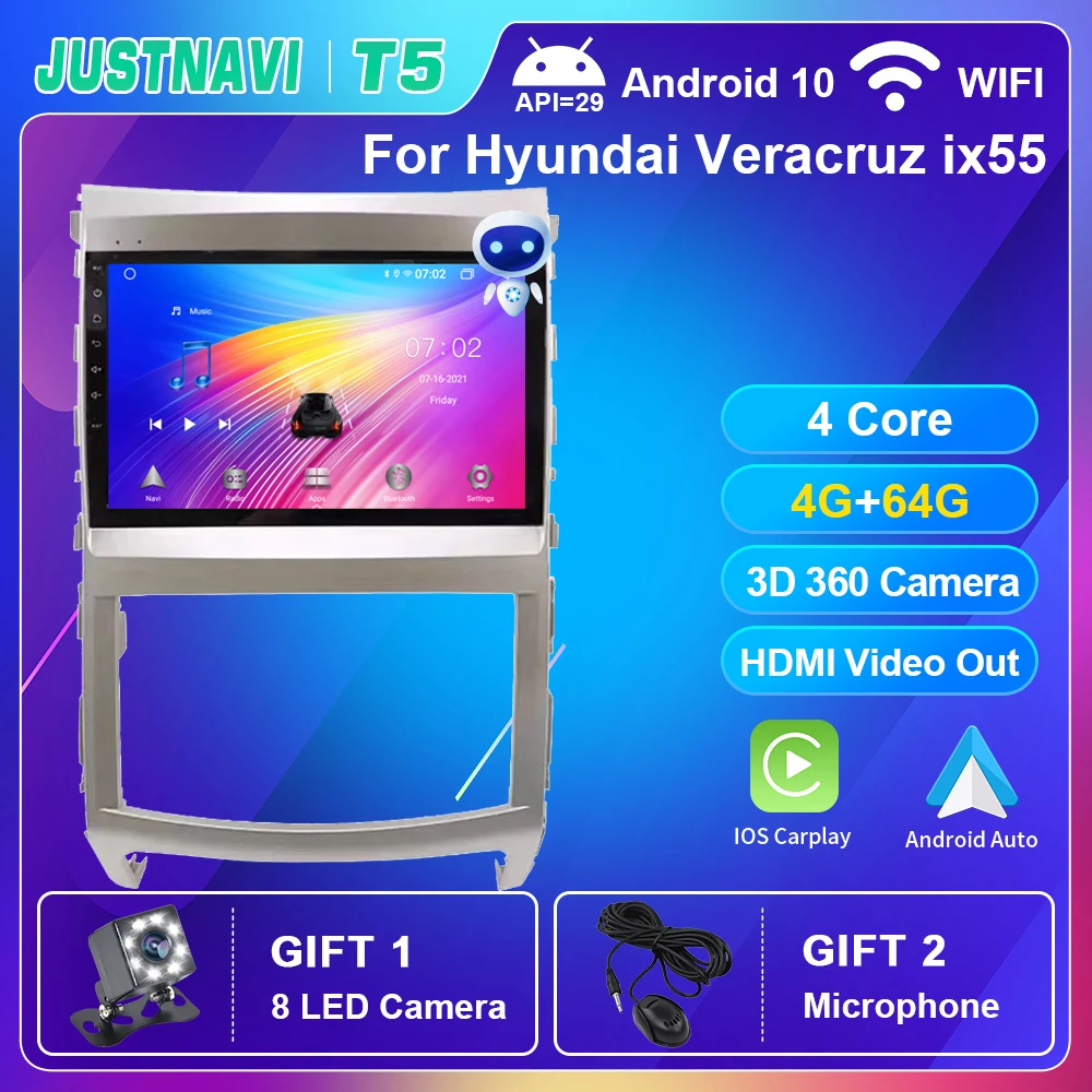 

JUSTNAVI Android 10.0 Car Radio For Hyundai Veracruz ix55 2006-2015 Multimedia Video Player Navi Stereo BT Carplay 9" GPS DVD