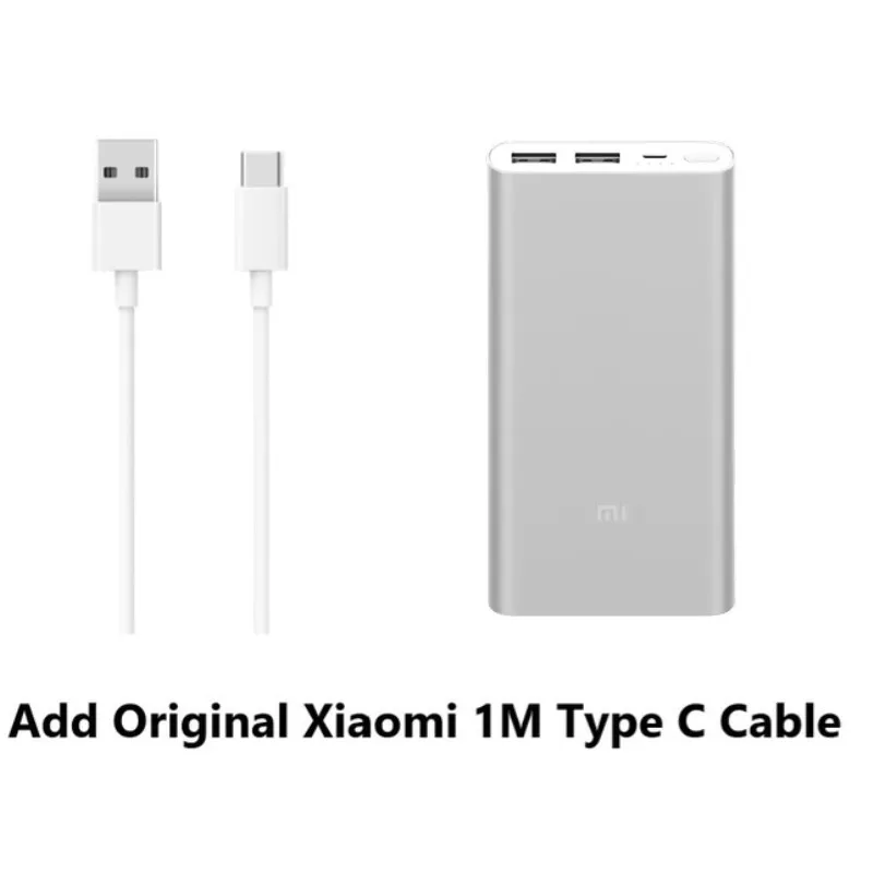 Add Type-c Cable 10000 мАч Xiaomi Mi внешний аккумулятор 2 внешних аккумулятора 15 Вт Быстрая Зарядка Внешний аккумулятор 10000 PLM09ZM с двойным USB выходом для телефона - Цвет: Add Type-c Cable