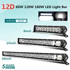 Светодиодсветильник панель 12D, тонкая двухрядная панель 8 дюймов, 15 дюймов, 20 дюймов, 60 Вт, 120 Вт, 180 Вт, 4x, 4 светодиода для автомобилей, тракторов, внедорожников, квадроциклов
