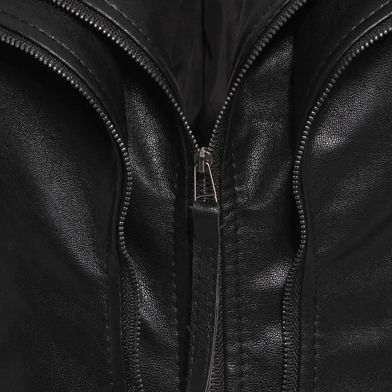 Женская мотоциклетная куртка из ПУ кожи черная приталенная искусственной в