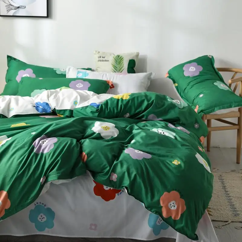 

3/4PCS Sheet set Include Pillowcases Luxury Bed flat Sheets Color Double twin full queen king Soft Linen flowers bedding set