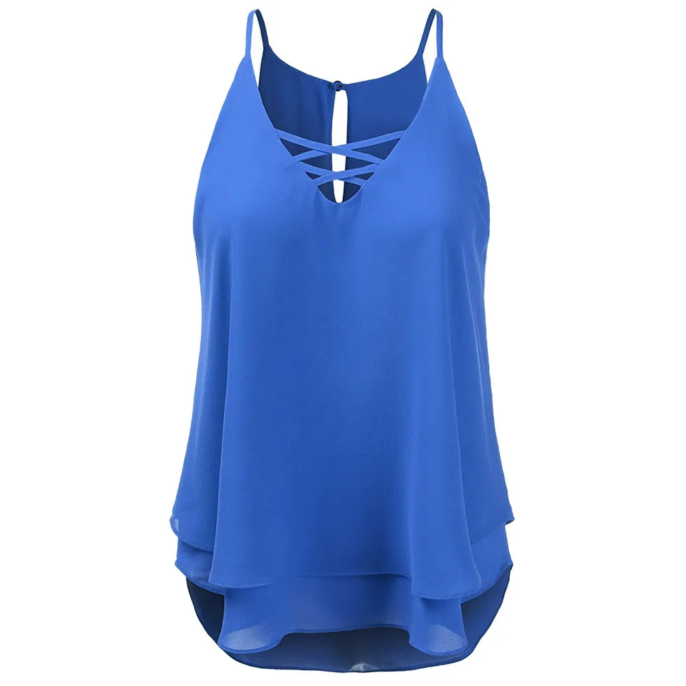 Plus Size Vest Sleeveless Summer Women Back Cross Chiffon Vest Tank Top Haut femme Loose Beach Tops Colete Feminino N4