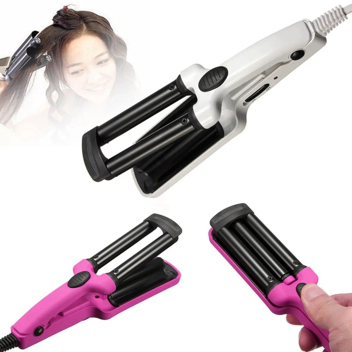 

3 Barrel Ceramic Hair Curler Crimper Curling Iron Tong Waving Wand Roller Beauty Personal Care Appliance 200V Salon Tools