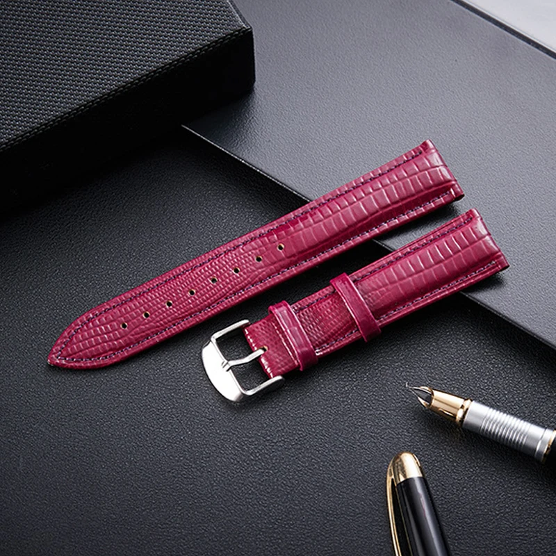 Ремешок кожаный для женских часов с пряжкой и рисунком ящерицы | Аксессуары