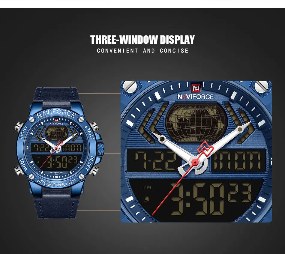 NAVIFORCE Брендовые мужские военные спортивные часы мужские s светодиодный аналоговые цифровые часы мужские армейские кварцевые наручные часы Masculino 9163