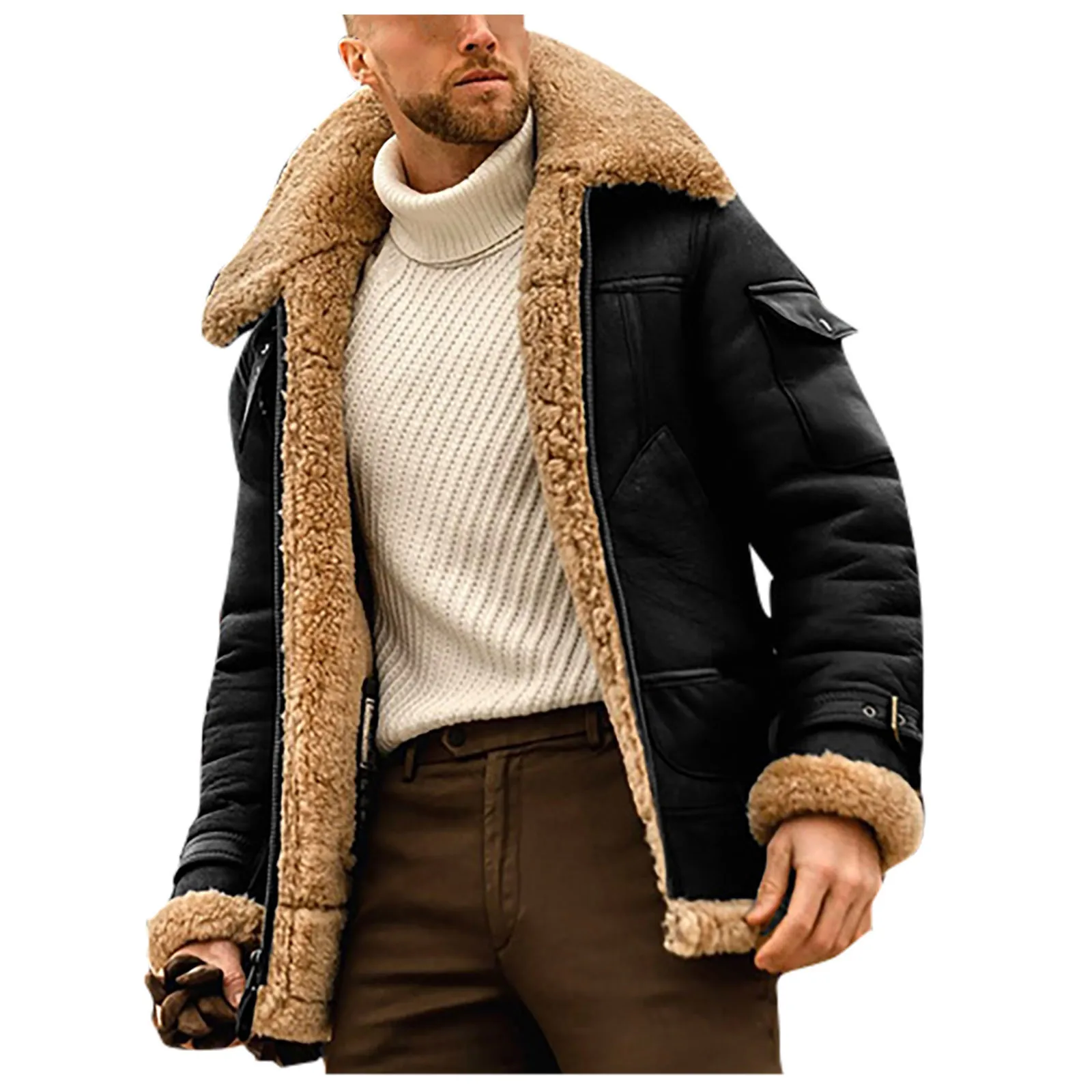 Зимняя Мужская модная Толстая куртка из меха ягненка теплое пальто с длинным