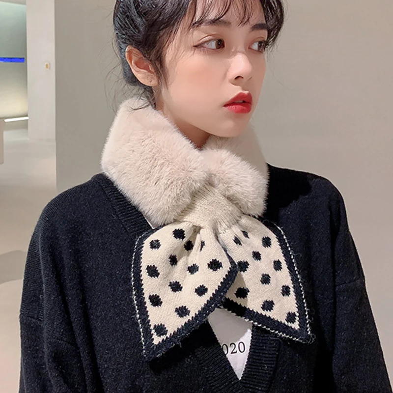 

Good Healthy Peach Heart Polka Dot Plush Scarf Women Neck Collar Scarf Neckerchief Women Designer Thick Knitted Scarves