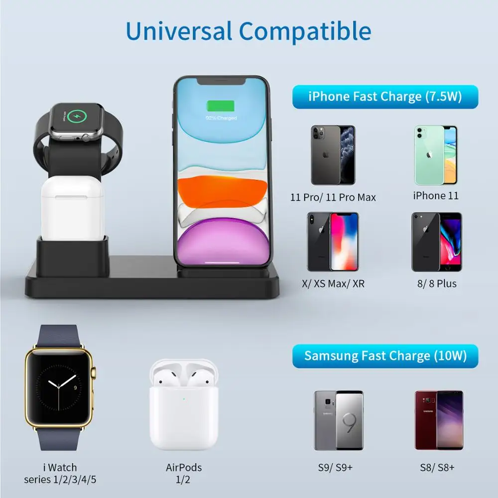Беспроводное зарядное устройство NTONPOWER 15 Вт с адаптером 3 в 1 Qi Подставка для