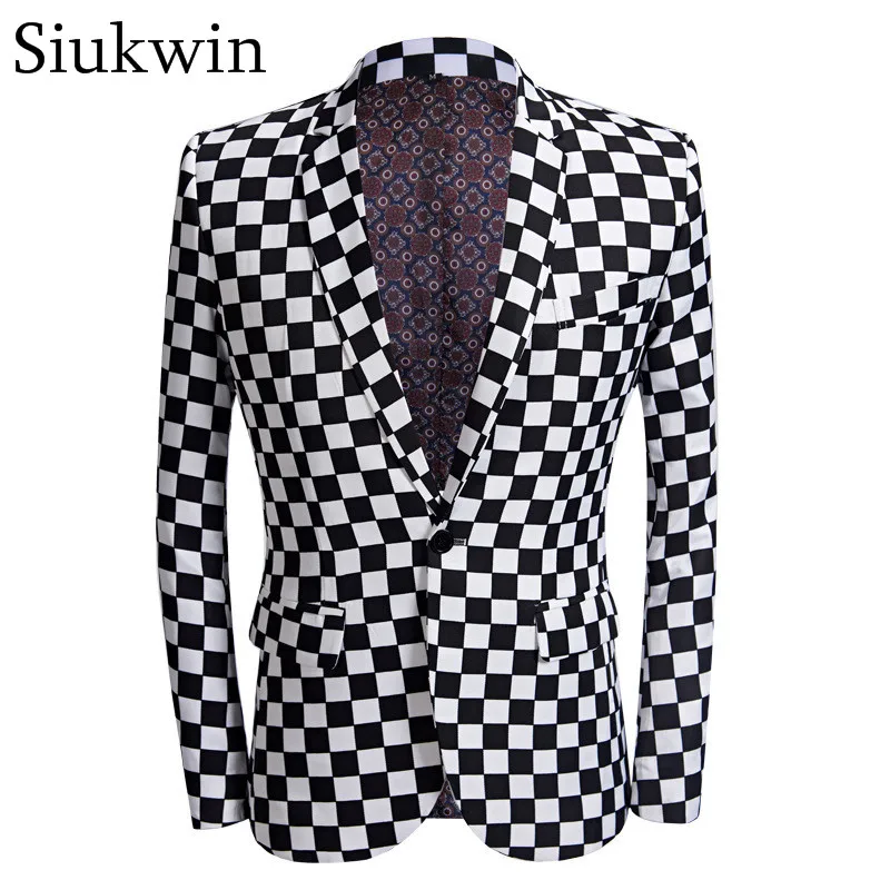 Клетчатый костюм в клетку облегающий мужской из двух частей черно белый куртка