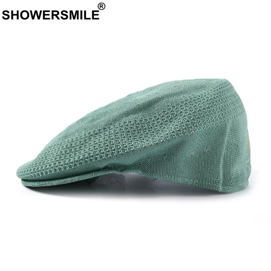 SHOWERSMILE берет, женская зеленая вязаная шапка художника, женская летняя плоская Кепка с вышивкой, брендовая Дизайнерская Женская цветная шапка художника