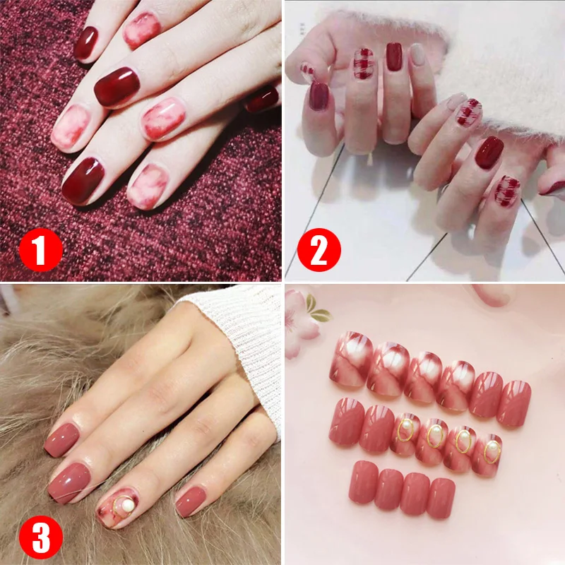 24Pcs/Set False Fake Nails Square Top Finish Designs Finger Nail Art Tips Decor OR88 | Красота и здоровье