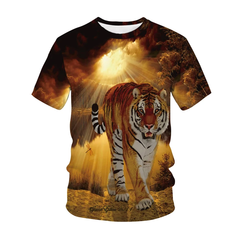 

Футболка мужская оверсайз в стиле аниме, крутая забавная футболка с 3D-принтом тигра, модная с круглым вырезом и короткими рукавами, лето 2022