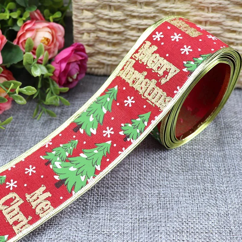 Рождественская лента с принтом ленты из мешковины для упаковки подарков банты