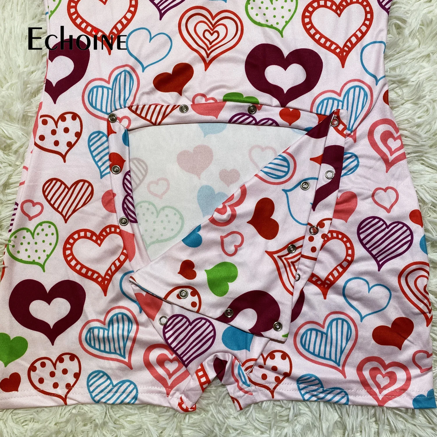 

Echoine Women Sexy Valentine Day Button open crotch Adults Nightwear Long sleeve V-neck Pajama Rompers shorts Jumpsuit sleepwear