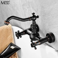 kitchen faucet wall mounted double holes 360 rotate flexible black mixers sink tap hot and cold water wall kitchen faucet ml24