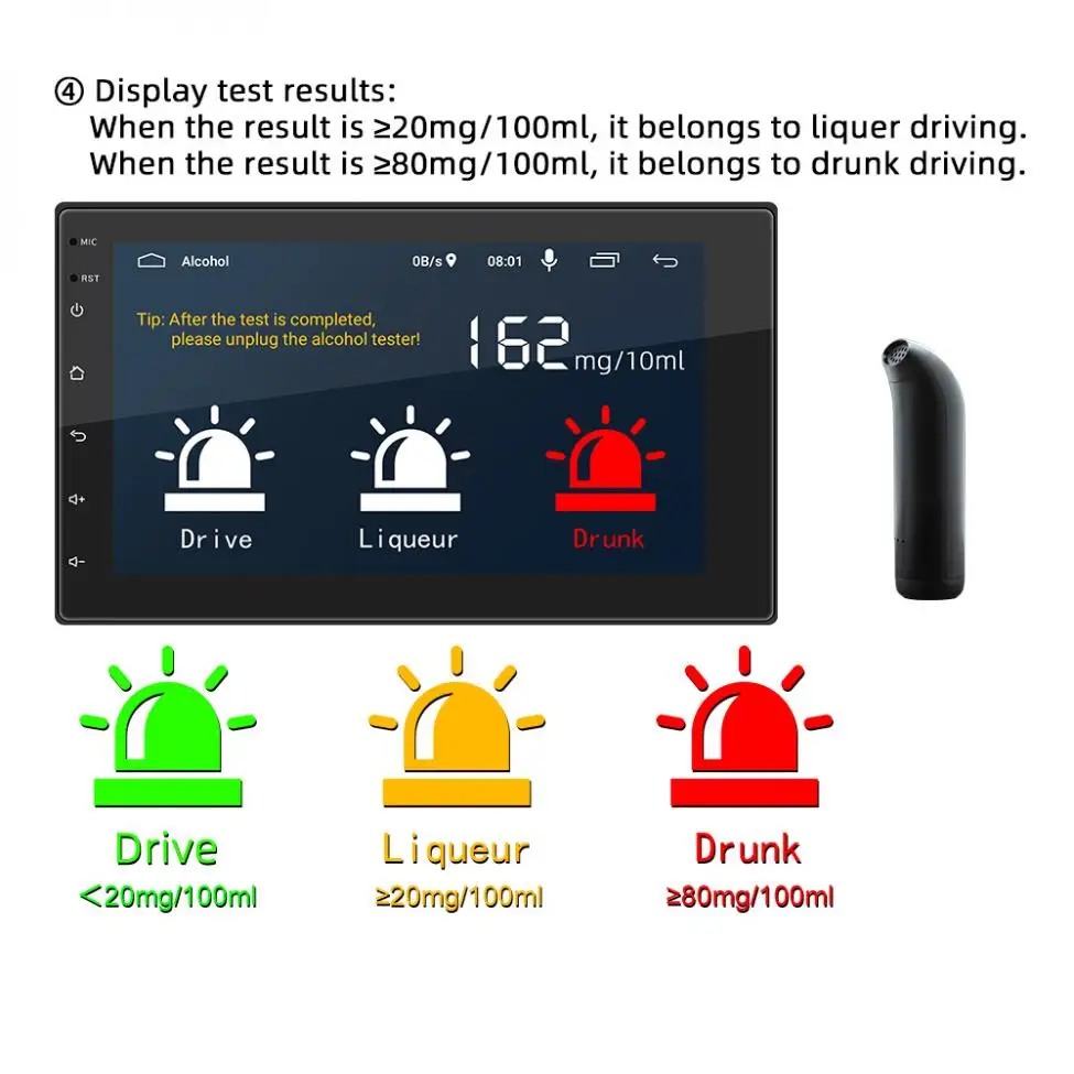 

2DIN Android 10.1Inch Car Multimedia Video Player Auto Stereo GPS WiFi Bluetooth Receiver Head Unit with Alcohol Tester Function