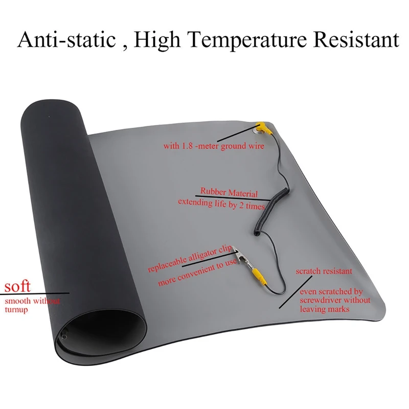 

Durable Desktop Anti Static Mat Silicone ESD Grounding Mats 700x500Mm + Cord for PC Laptop Repair Tools