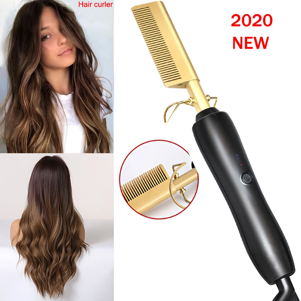 

Hot Straightening Hair Electric Comb Environmentally Friendly Titanium Alloy Hair Curler Comb Curling Iron Straightener Comb