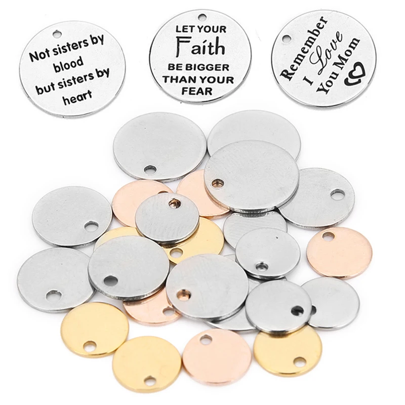 

20pcs/lot 6-25mm Stainless Steel Charms Round Dog Tag Pendant Stamping Blanks Pendants For Necklaces DIY Jewelry Making Wholesal