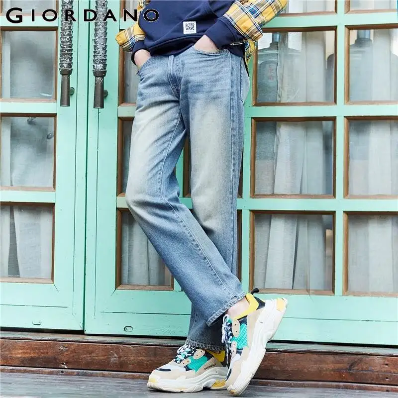 Джинсы Giordano мужские с эффектом потертости модные штаны из денима полной длины 100%