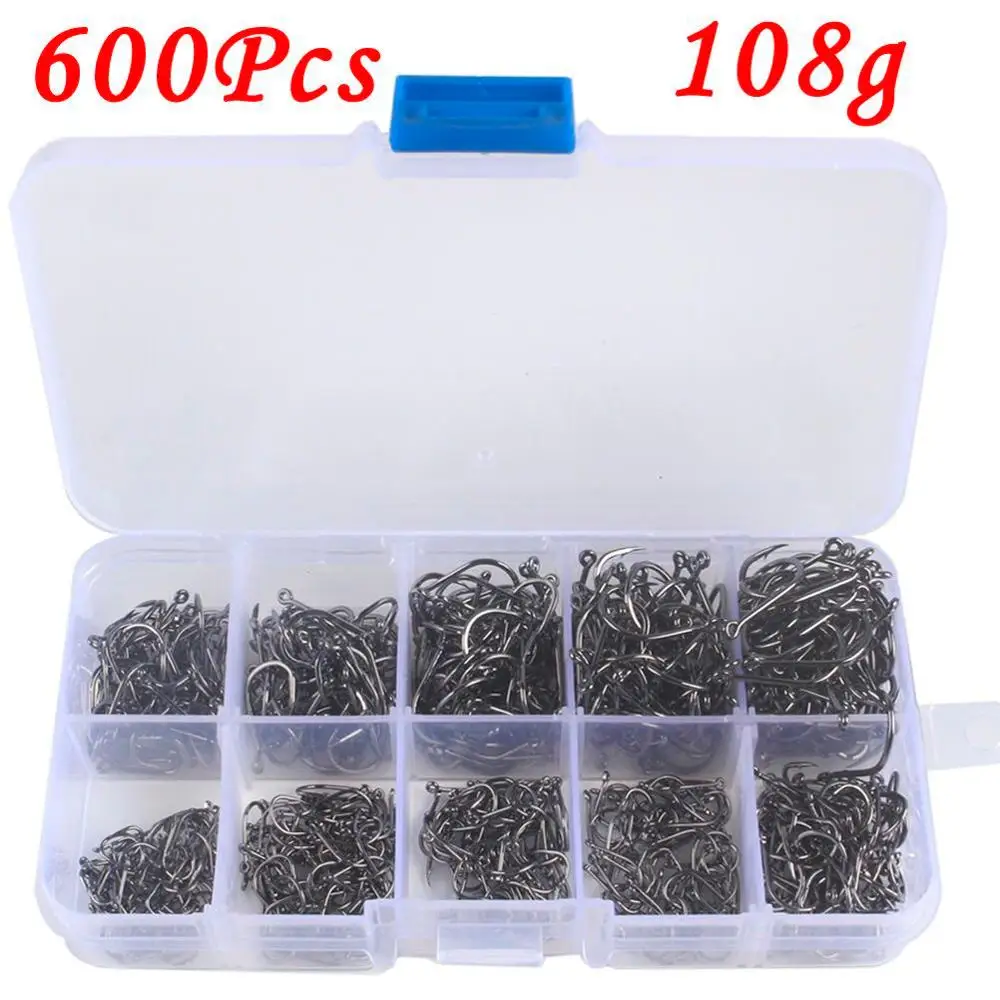 

100-600pcs Carbon Steel Barbed Fish Hooks 3#-12# Fishing Hooks Jig With Hole Carp Fly Fishing Hook Tackle Set Fishhooks Pesca