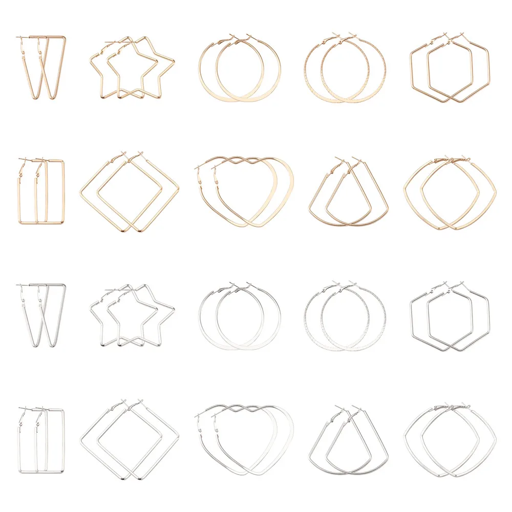

20pairs/set Iron Hoop Earrings Mixed Geometric Shapes For Fashion Creative Women Dangle Earring Jewelry Making Decor