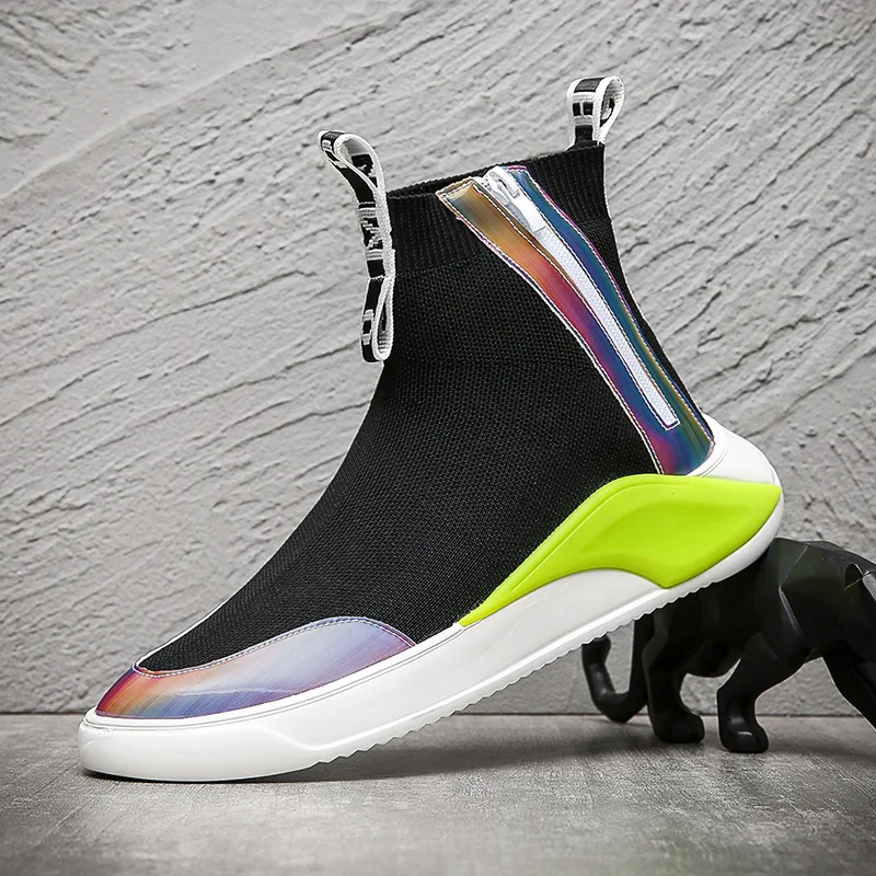 Мужские высокие вязаные туфли цветные дышащие удобная повседневная обувь модные