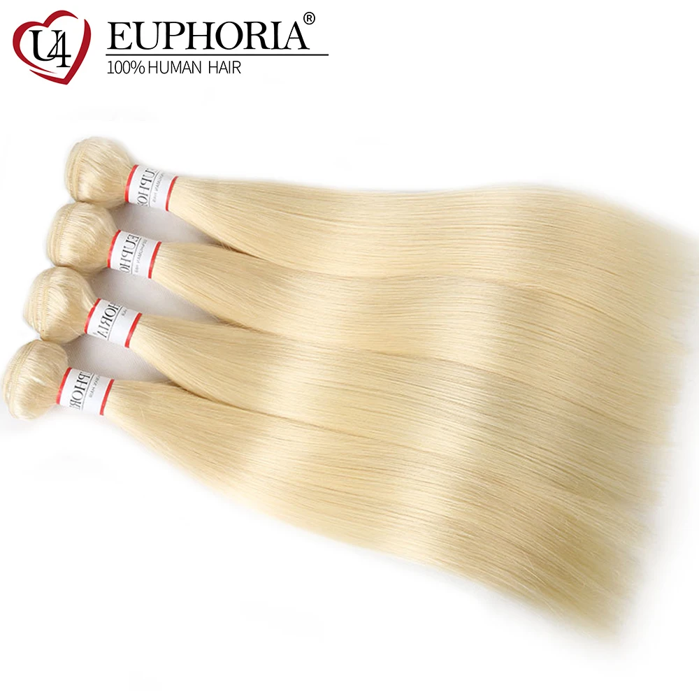 

Brazilian Remy 100% Human Hair Bundles Blonde 613 Straight Hair 1/3/4 Bundles Middle Brown Weaving Extensions For Women EUPHORIA