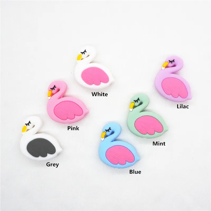 Flamingo Chengkai 10 шт Силиконовые коала Прорезыватель для зубов DIY животные детский душ Прорезыватель для зубов Монтессори сенсорные мультфильм ювелирные изделия бусины BPA бесплатно - Цвет: Flamingo