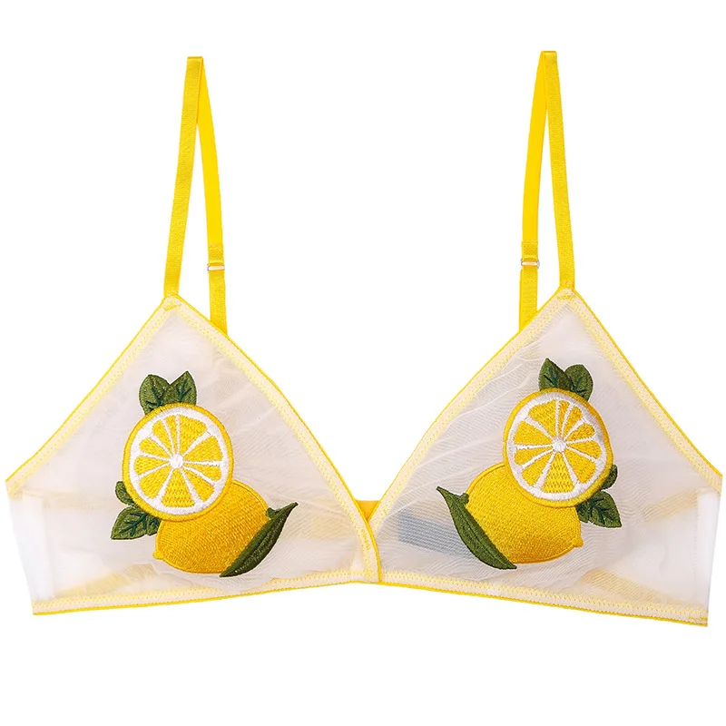 

Women Wire Free Underwear Sexy Lingerie Breathable Brassiere Underwear Embroidery Bra Triangle Cup Transparent Mesh Bralette