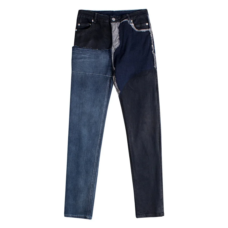 

Мужские джинсы с разноцветными вставками, зауженные брюки средней длины из денима, уличная одежда, весна 2022