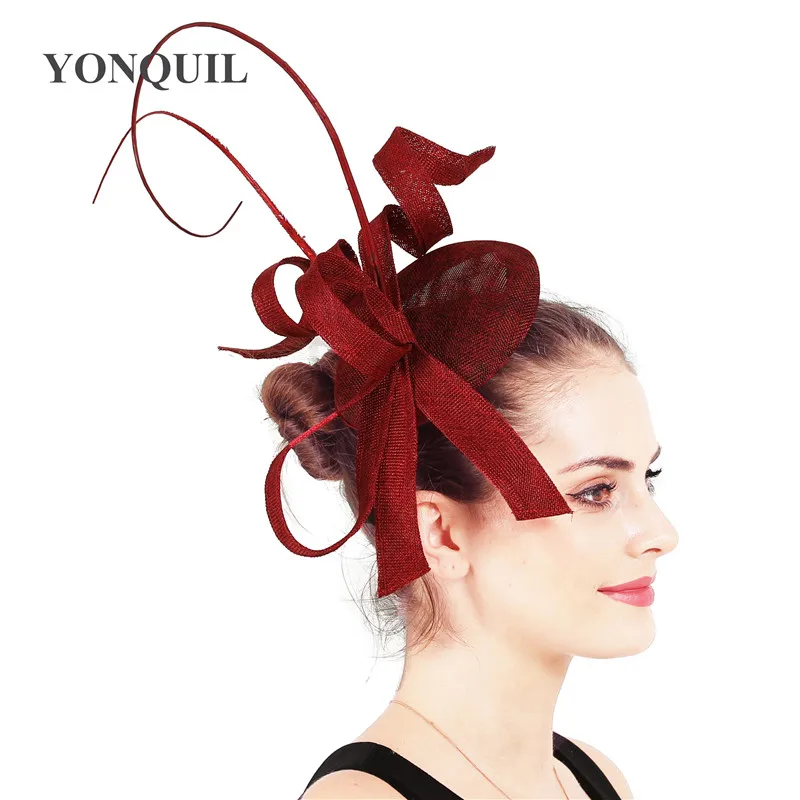 Champagne imitation sinamay fascinator ladies wedding hats royal floral with feathers headwear hair clips occasion church event