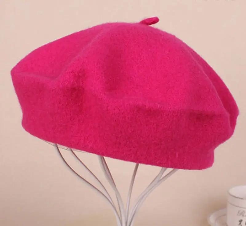 rose red Французская шапка, Модный берет шапка, Женский фетровый берет, британский стиль, шерстяной берет для девочек, женские одноцветные свободные Зимние береты для женщин - Цвет: rose red