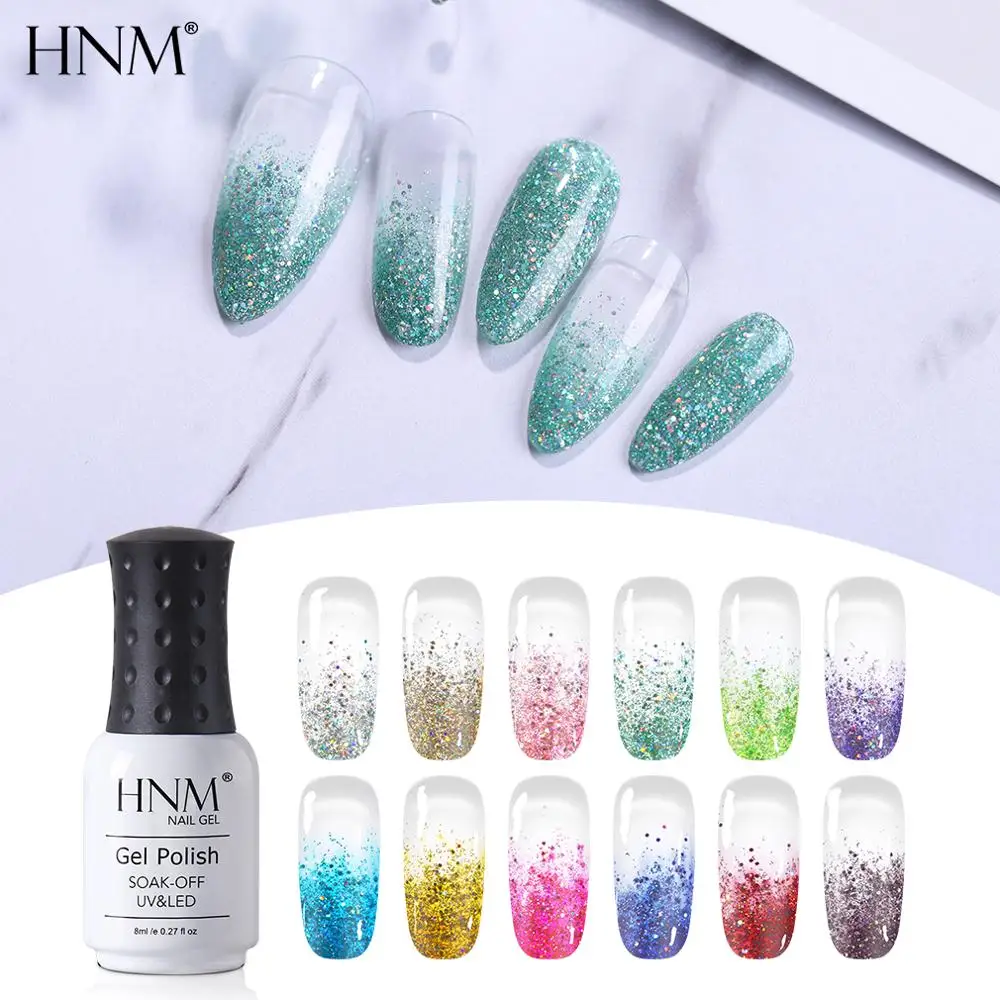 Лазерный Блестящий Гель лак HNM для ногтей 8 мл УФ светодиодный гель эмалевый