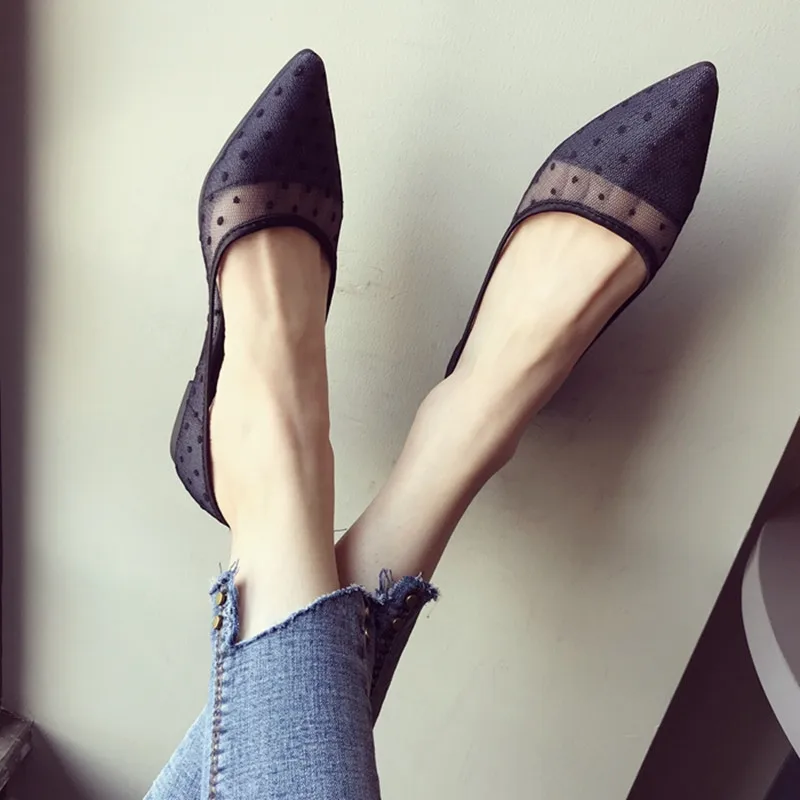 Балетки женские с заостренным носком милые сетчатые туфли на плоском ходу в