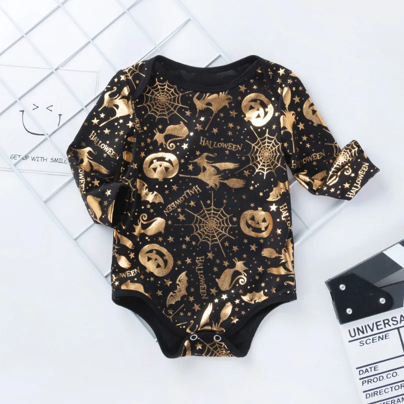 

Hot Baby Halloween Clothing Cute Pumpkin Skull Print Long Sleeve Rompers Newborn Climb Clothes Girls Boutique Party Costumes