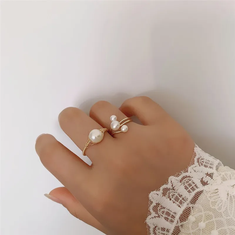 

Adjustable Pearl Rings for Women Natural Stone accessories Jewelry fidget ring Party vintage Popular Christmas Gift rings