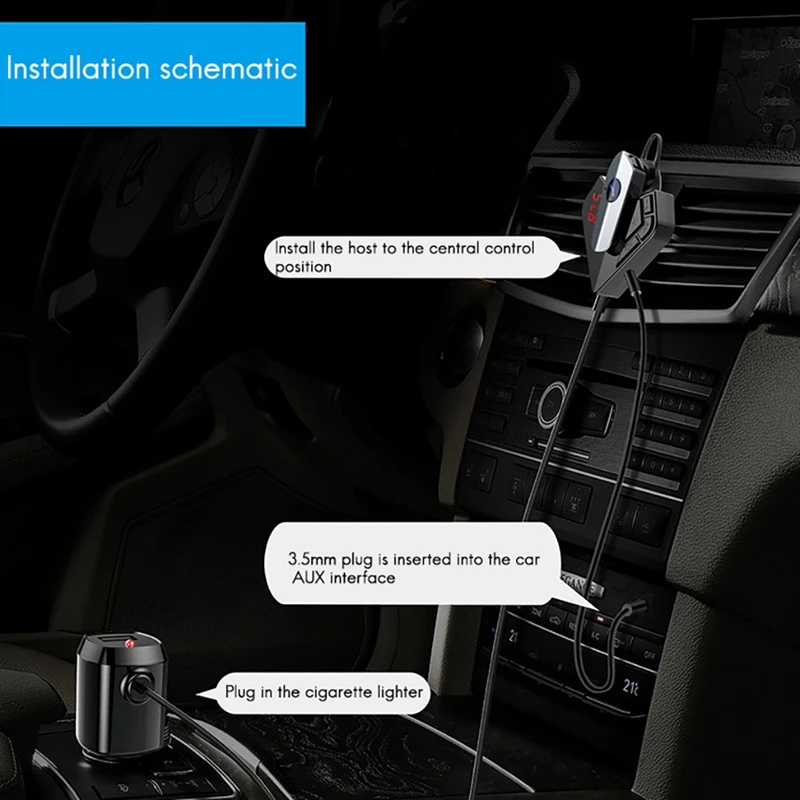 

Car MP3 Player Bluetooth 5.0 Car FM Transmitter Wireless Radio Adapter USB Charger Handsfree with BT Earphone V11