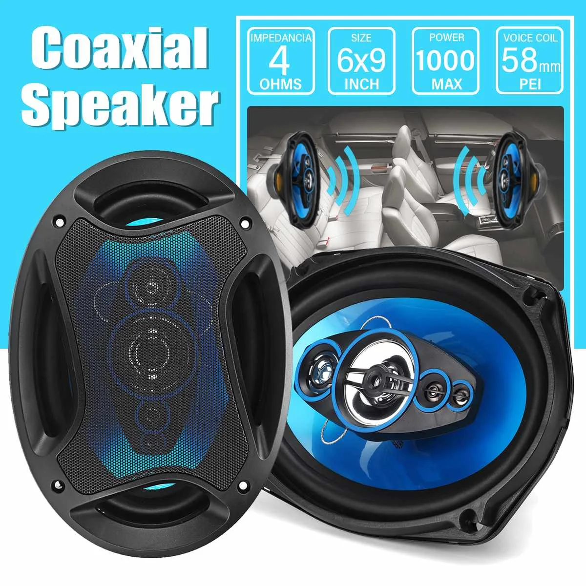

2 Pcs 1000W 12V 6.9 Inch Car Speaker 2 Way HIFI Audio Car Music Stereo Coaxial Subwoofer Tweeter Stereo Surround Audio Speaker