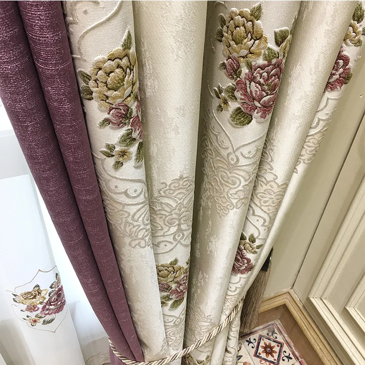 Шторы затемняющие с цветочной вышивкой классические занавески для спальни в