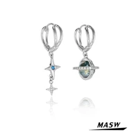 masw original design star earrings popular metal geometric silver plated asymmetrical ball drop earrings women jewelry gifts