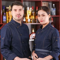 2020 restaurant kitchen long sleeve short sleeve colorfast and shrink resistant denim chef uniform cook jacket with free apron