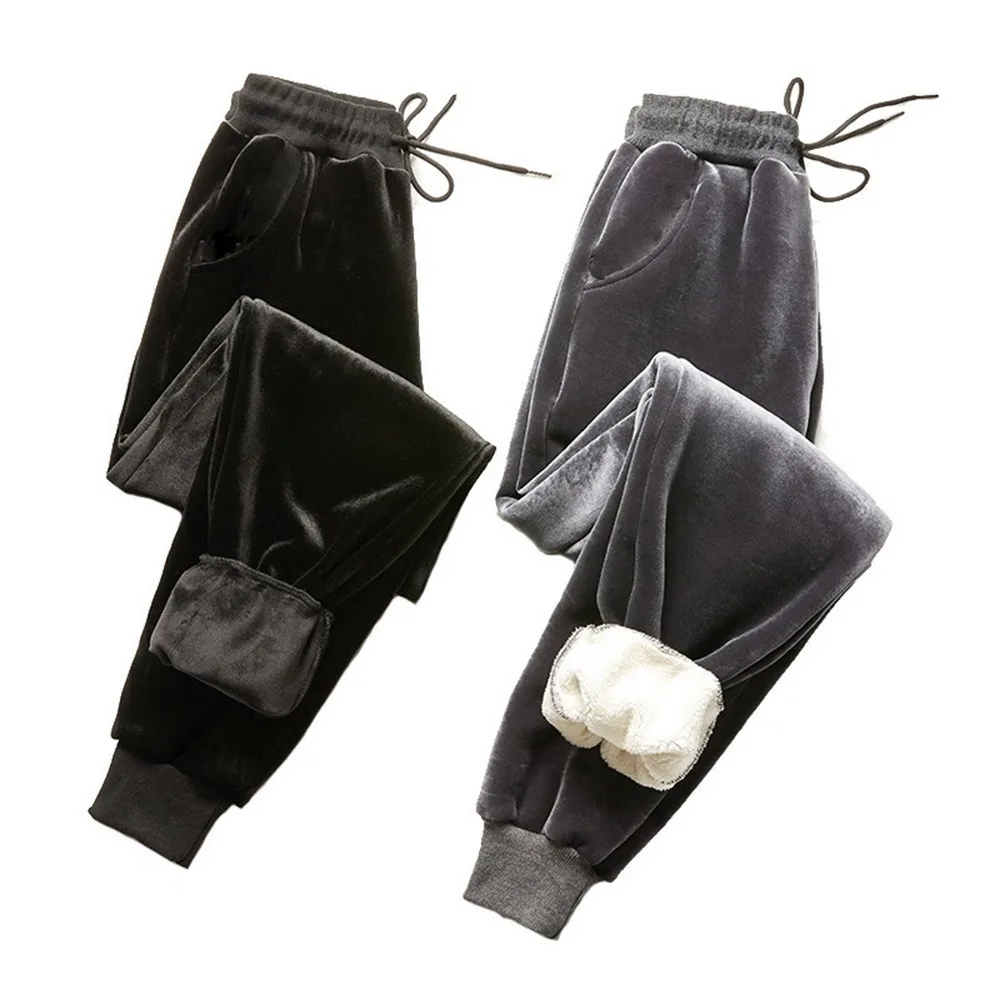 Women Winter Lamb Fur Cashmere Slim Pants Women Casual Warm Pants Harem Pants Thick Lined Fleece Autumn Sweatpants Trousers