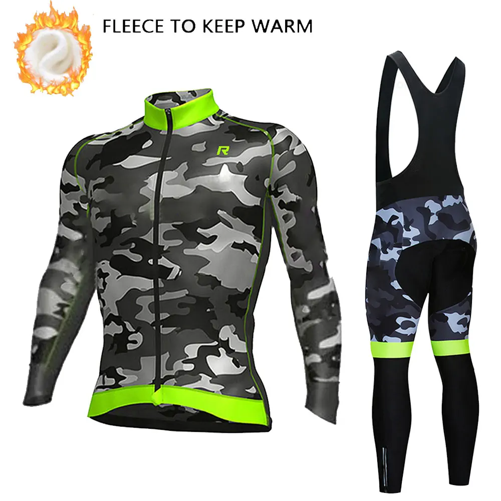 

Camouflage Winter Cycling Clothes 2022 Men's Thermal Fleece Long Sleeves Cycling Jersey Set Outdoor MTB Riding Bike Jersey Set