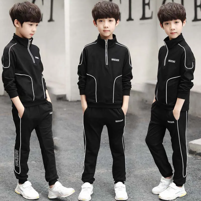 2PCS Black2 Комплекты из 2 предметов, 3 предмета детский спортивный костюм для отдыха одежда для малышей Повседневный Спортивный костюм для подростков детский хлопковый свитер на молнии для мальчиков+ штаны, От 4 до 13 лет - Цвет: 2PCS Black2