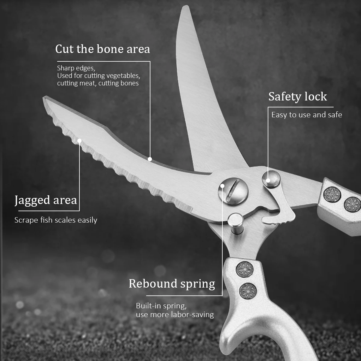 Chicken Bone Kitchen Scissors Shears Duck Fish Cutter 4Cr13 Stainless Steel Scale Clean Cook Knife | Дом и сад